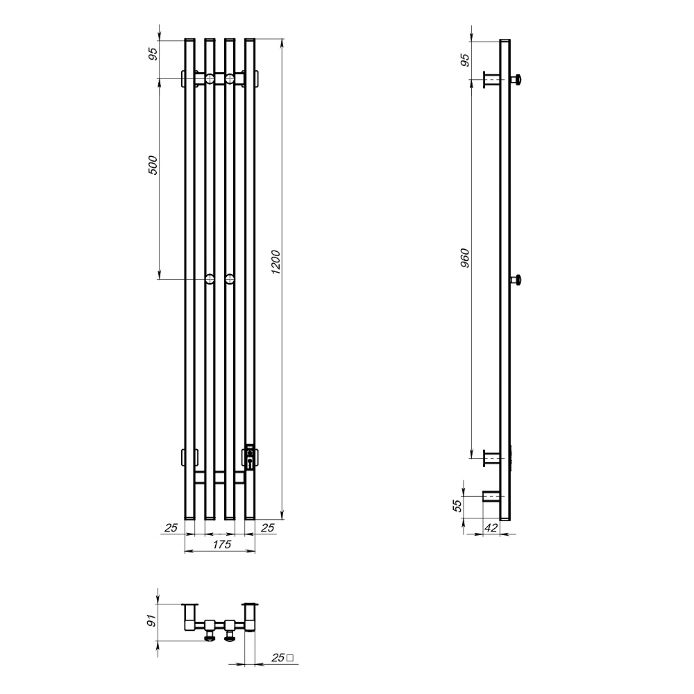 Полотенцесушитель Пэк сп Вектор кв 4 120х15 белый ВГП
